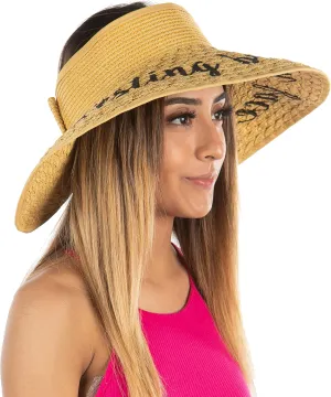 Funky Junque Women’s Sun Visor Wide Brim Straw Roll up Ponytail Hat