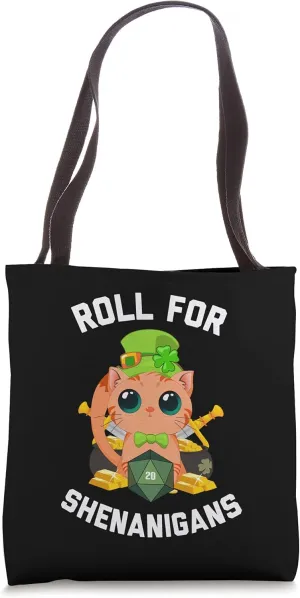 Funny Cat Gamer Roll for Shenanigans D20 RPG St Patricks Day Tote Bag