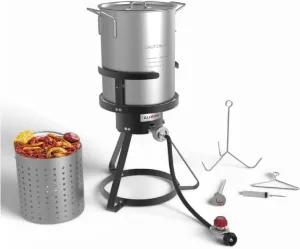 GasOne 30QT Seafood Boil and Turkey Fryer Set with Propane Gas Burner, Perforated Basket – Perfect Outdoor Cooker for Crawfish, Crab, Shrimp, Lobster, and Frying – Complete Outdoor Cooking Kit