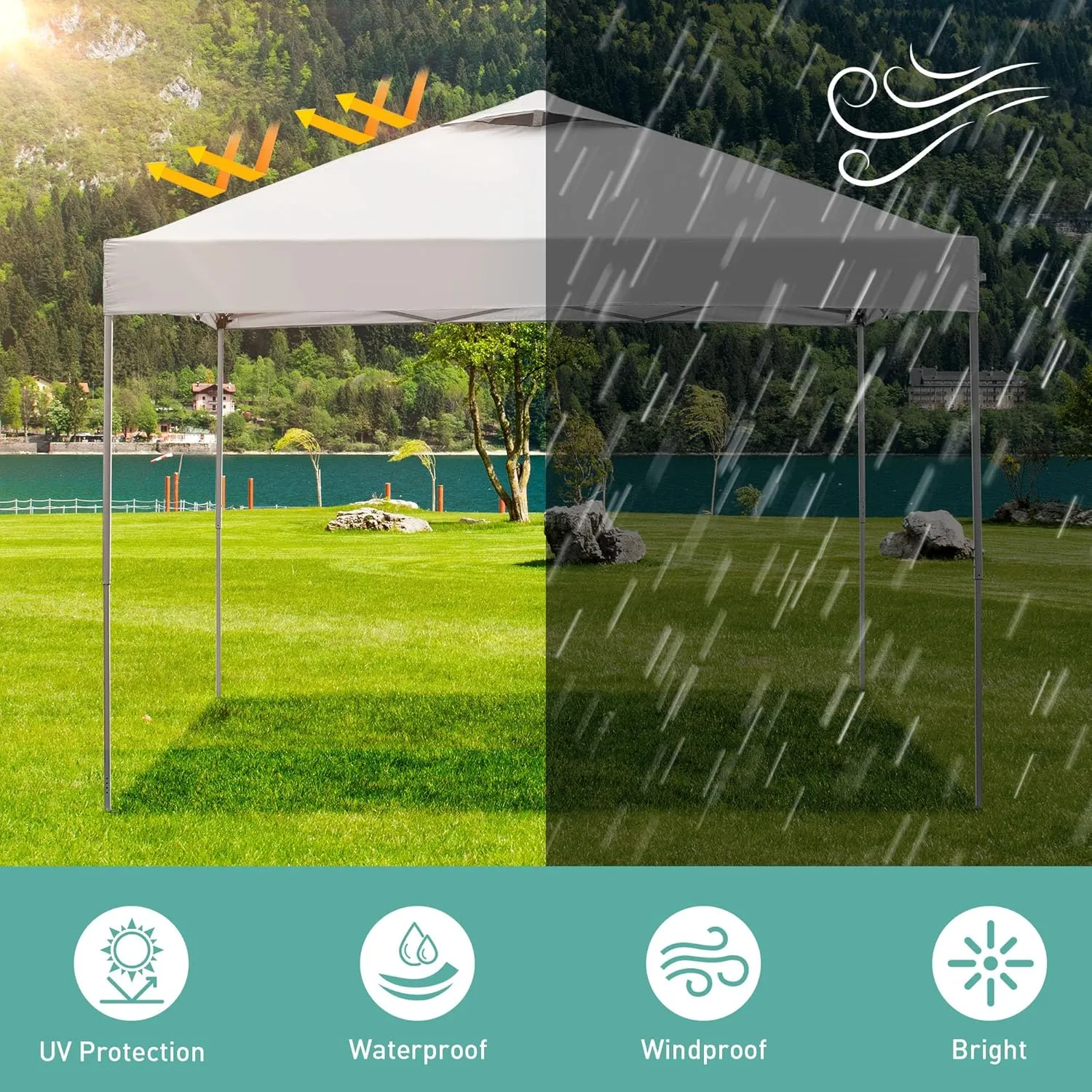 GDY 10'x10' Pop Up Canopy Tent, Portable Gazebo, Easy Up Outdoor Canopy for Events, Parties, Camping, White.