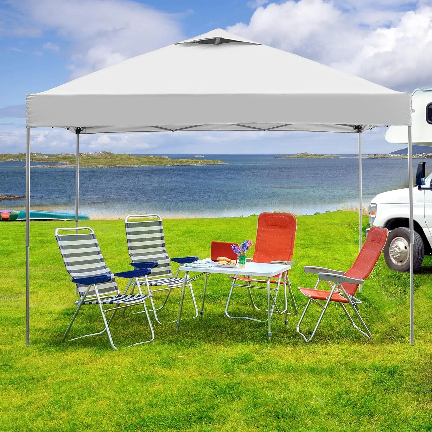 GDY 10'x10' Pop Up Canopy Tent, Portable Gazebo, Easy Up Outdoor Canopy for Events, Parties, Camping, White.
