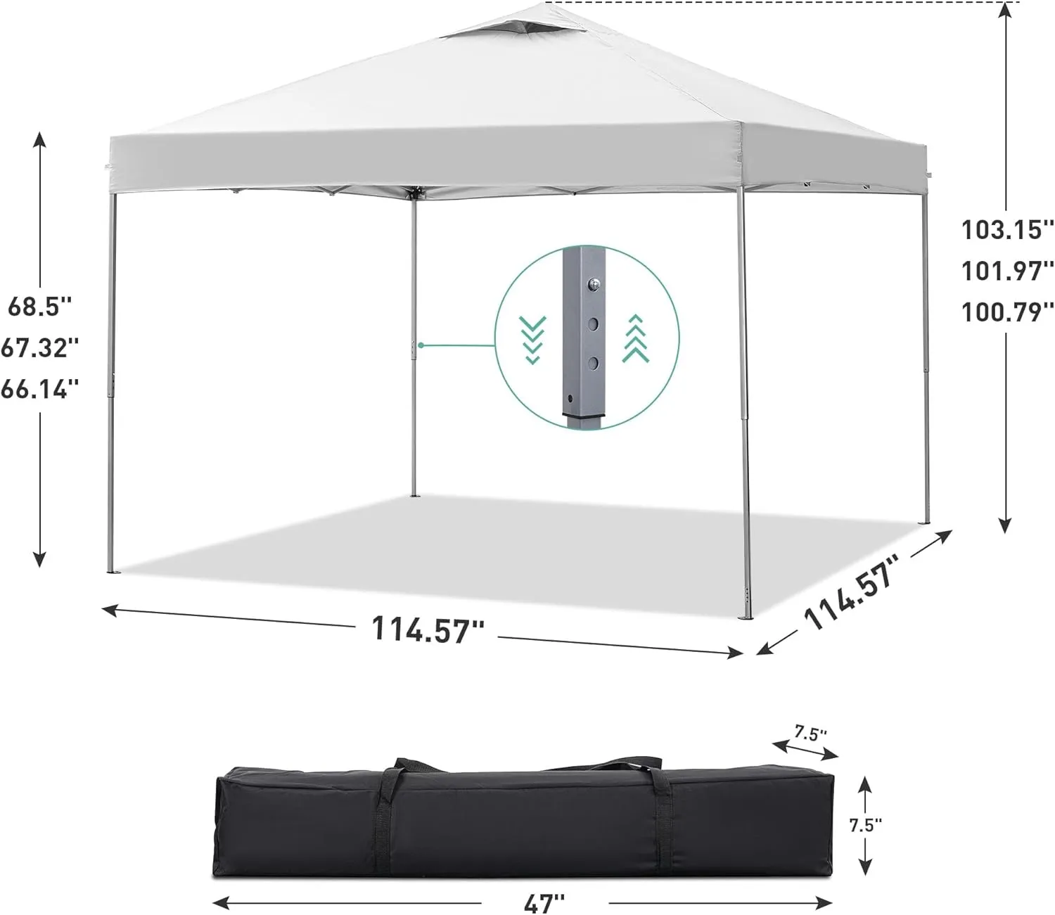 GDY 10'x10' Pop Up Canopy Tent, Portable Gazebo, Easy Up Outdoor Canopy for Events, Parties, Camping, White.