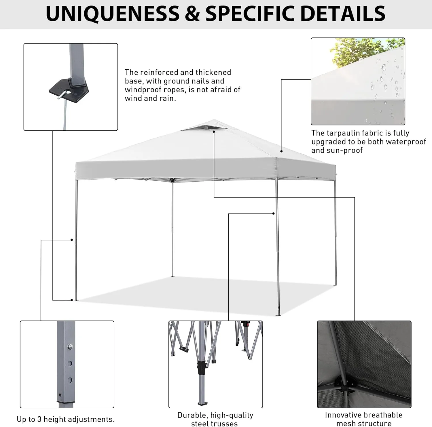 GDY 10'x10' Pop Up Canopy Tent, Portable Gazebo, Easy Up Outdoor Canopy for Events, Parties, Camping, White.