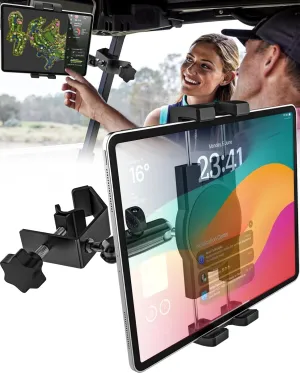 GDZN Golf Cart Tablet Holder, [Square Clip] Heavy Duty Golf Tablet Phone Mount for EZGO/Club Car/Yamaha, 360° Rotatable Golf Cart Pole Stand Clamp for iPad Pro 11 12.9, Galaxy Tab, 4-13'' Devices