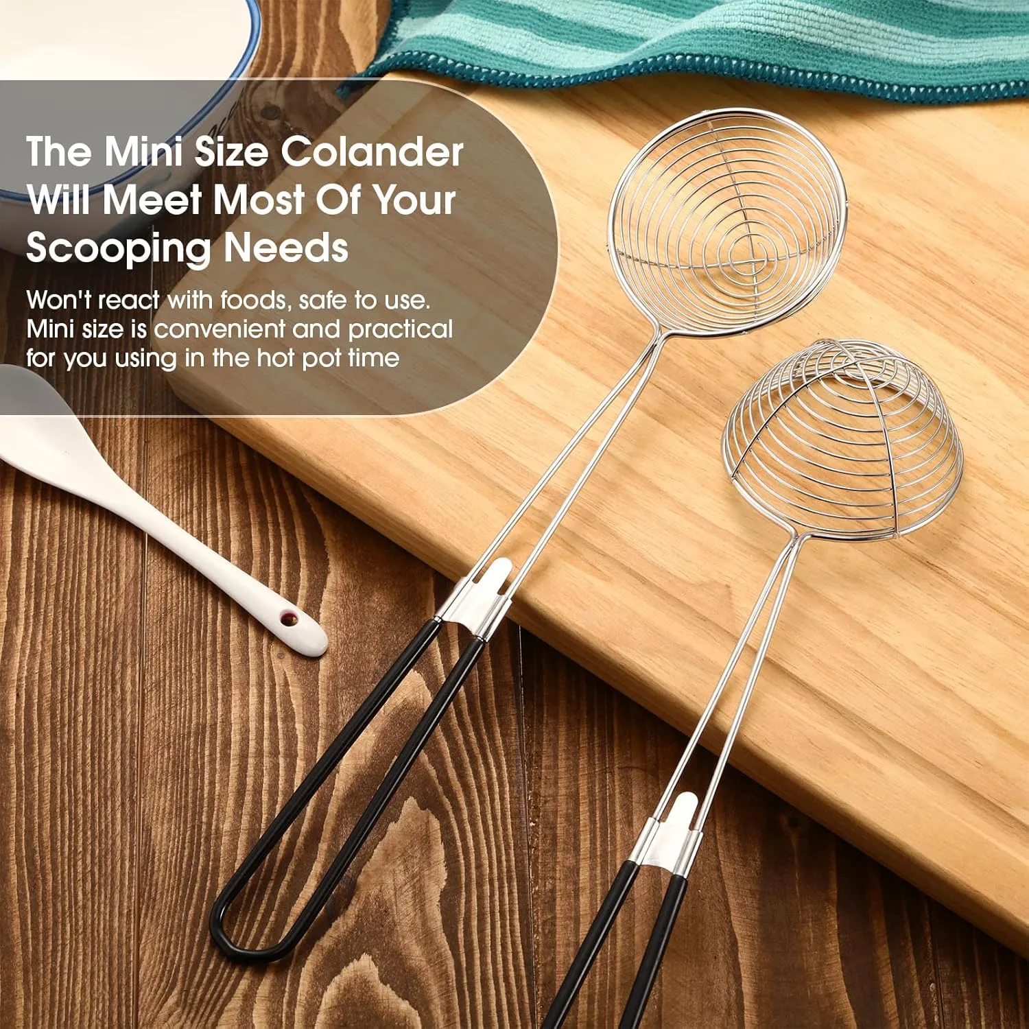 Geiserailie Stainless Steel Hot Pot Strainer Scoops, 2.5 Inch Mini Spider Strainer Skimmer, Pasta Mesh Strainer Spoon Asian Skimmer Spoon Ladle with Handle for Home(Black,12 Pieces)
