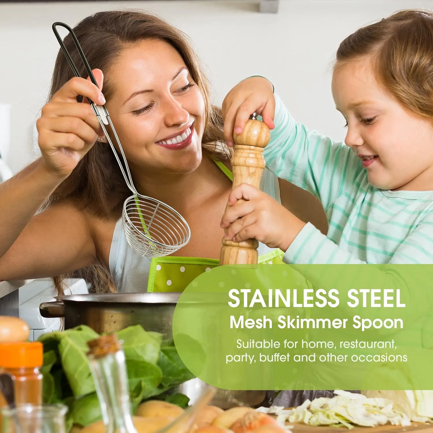 Geiserailie Stainless Steel Hot Pot Strainer Scoops, 2.5 Inch Mini Spider Strainer Skimmer, Pasta Mesh Strainer Spoon Asian Skimmer Spoon Ladle with Handle for Home(Black,12 Pieces)