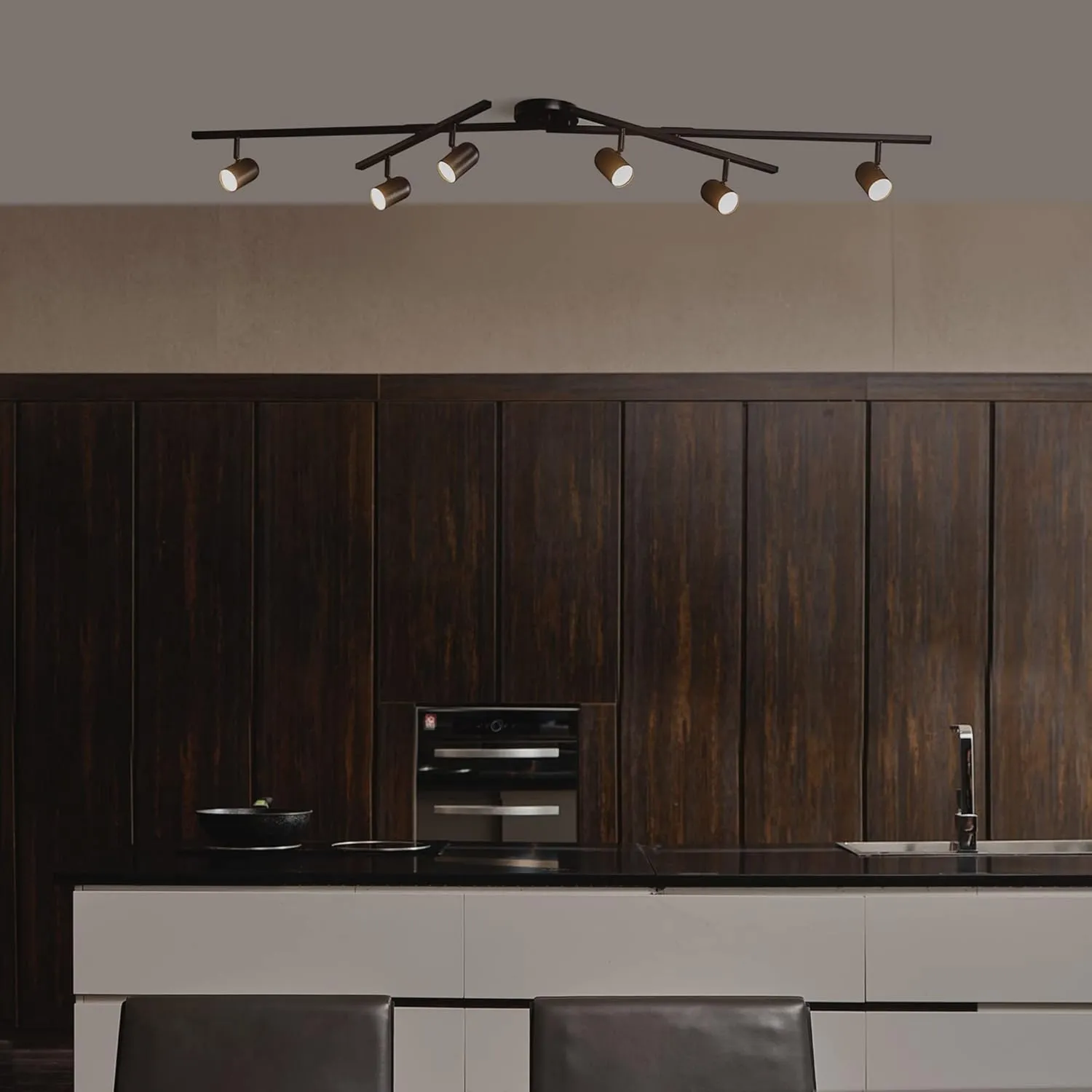 Globe Electric 59471 6-Light Foldable LED Integrated Track Lighting, Matte Black, Center Swivel Bars, 2400 Lumen