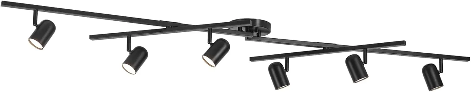 Globe Electric 59471 6-Light Foldable LED Integrated Track Lighting, Matte Black, Center Swivel Bars, 2400 Lumen