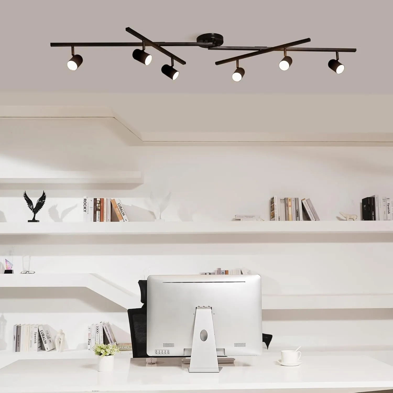 Globe Electric 59471 6-Light Foldable LED Integrated Track Lighting, Matte Black, Center Swivel Bars, 2400 Lumen