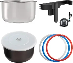 Goldlion Accessories for Ninja Foodi 6.5 Qt, Stainless Steel Inner Pot, 3 Packs Sealing Rings, Lid Holder and Inner Pot Cover
