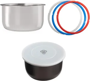 Goldlion Accessories for Ninja Foodi 8 Qt, Stainless Steel Inner Pot, 3 Packs Sealing Rings and Inner Pot Cover