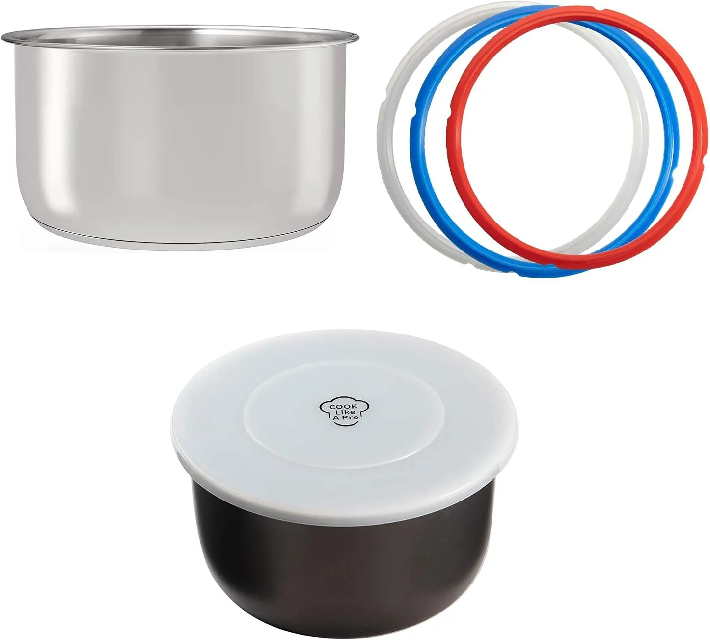 Goldlion Accessories for Ninja Foodi 8 Qt, Stainless Steel Inner Pot, 3 Packs Sealing Rings and Inner Pot Cover