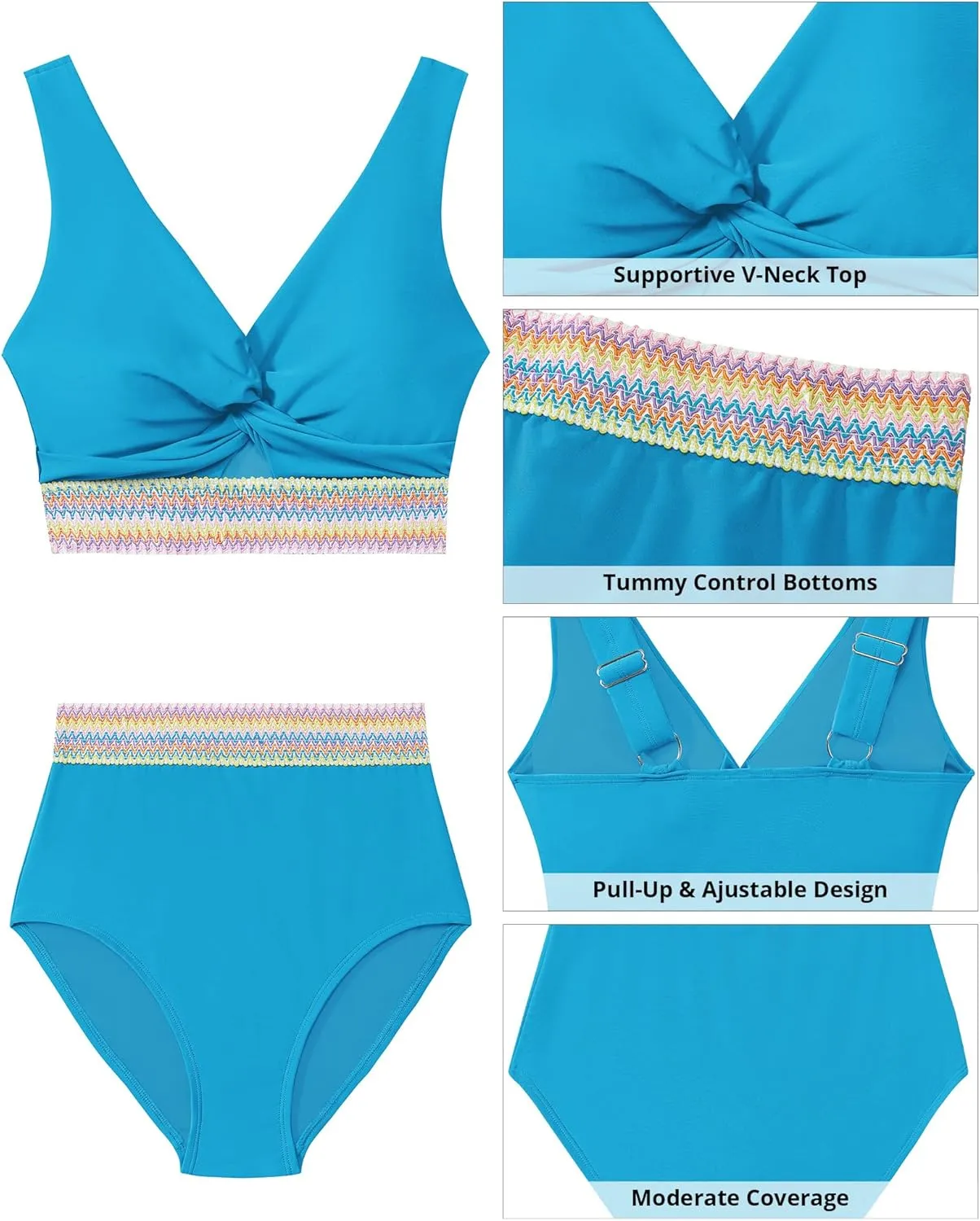 GRAPENT Bikini Sets for Women High Waisted Two Piece Swimsuit Padded Knot Twist Cut Out Color Block Bathing Suit Bikinis