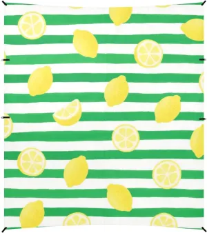 Green White Striped Lemon Fruit Foldable Beach Tent UPF50 Easy Setup Large Portable Sun Shelter with Sandbags, Sand Shovel, Poles for Camping, Picnics, Backyard & Fishing