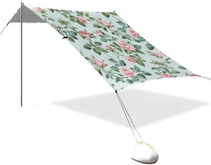 Greenish-Pink Vintage Roses Designed UPF50  Protection Foldable Beach Canopy Waterproof Large Sun Shelter with Sand Shovel, Sandbags for Camping, Picnics, Backyard & Fishing carpa para la