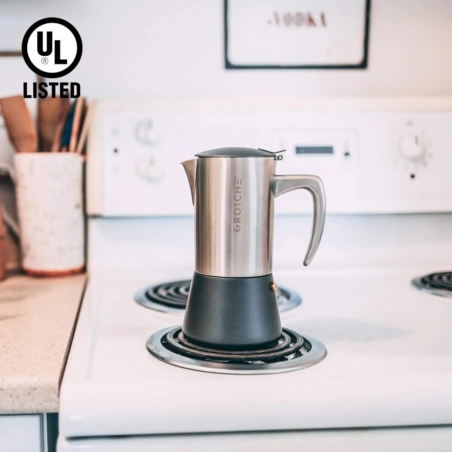 GROSCHE Milano Steel | 10 Espresso Cup | Stovetop Espresso Maker: Stainless Steel Moka Pot for Greca, Induction, Electric & Gas Stoves | Dishwasher Safe Stovetop Espresso Maker Moka Pot