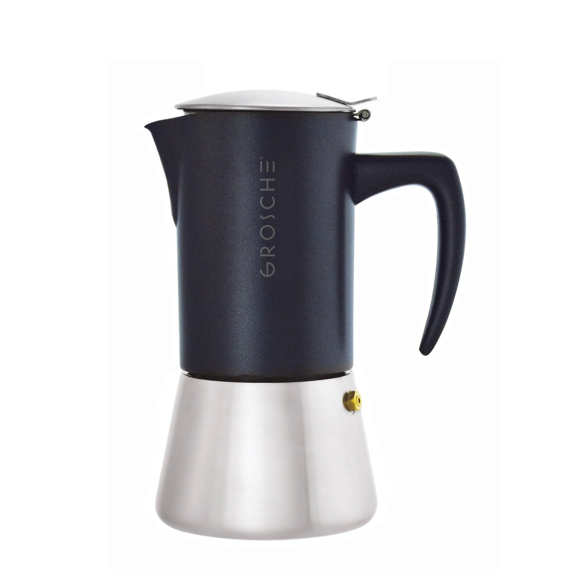 GROSCHE MILANO Steel Stovetop Espresso Maker - Black: 6 cup/9.3 oz