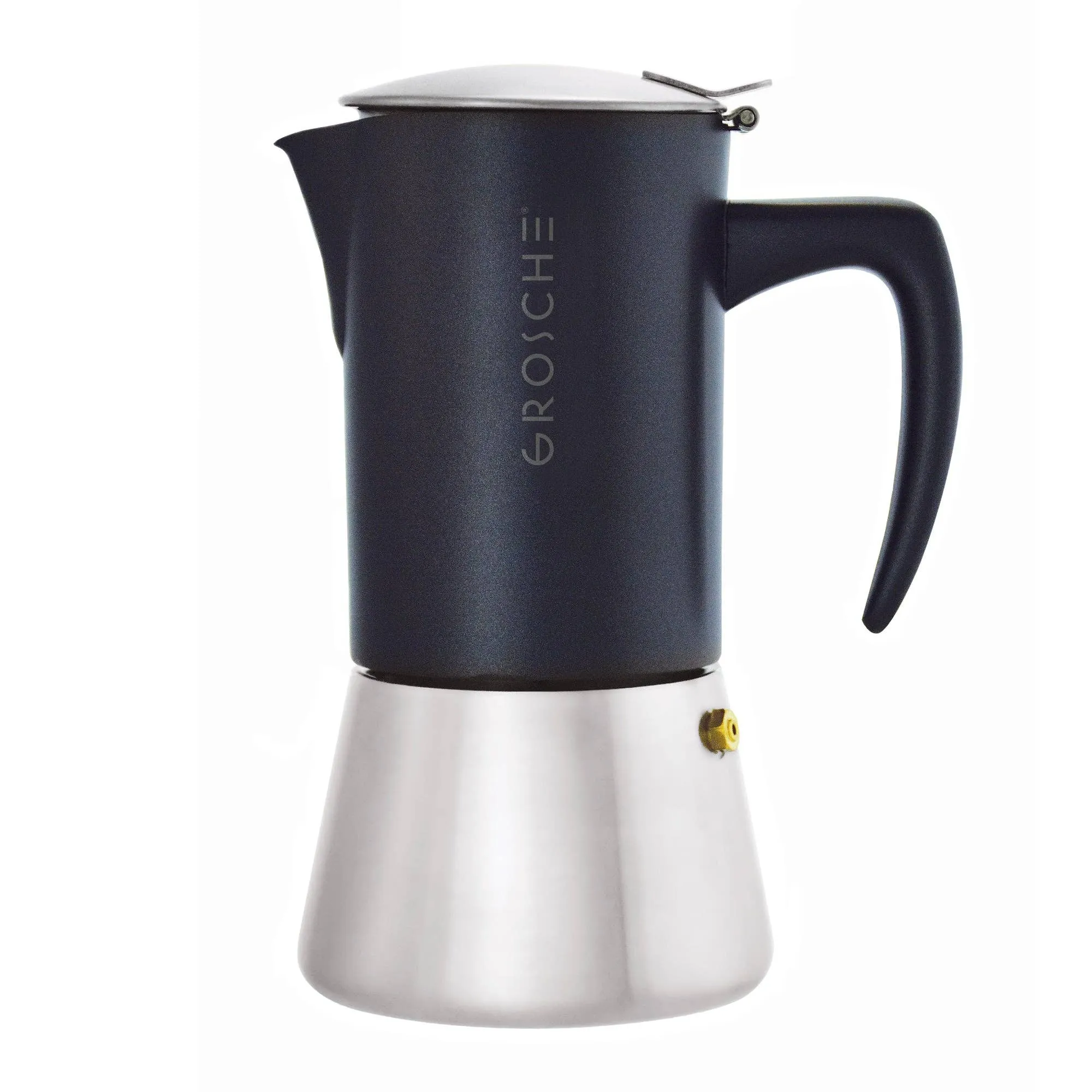 GROSCHE MILANO Steel Stovetop Espresso Maker - Black: 6 cup/9.3 oz
