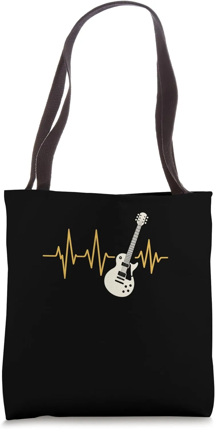 Guitar Pulse Rock Music Lover Heartbeat Line Art Tote Bag