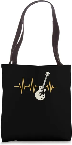 Guitar Pulse Rock Music Lover Heartbeat Line Art Tote Bag