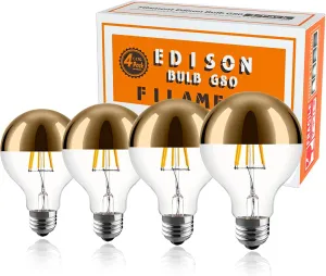 Half Chrome Light Bulb,6W (60W Equivalent) Dimmable LED Edison Bulb,G80/G25 Globe Shape Decorative LED Bulbs,Half Gold Reflected Light 2700K Soft White E26 Base Pack of 4