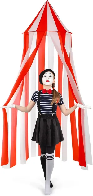 Halloween Carnival Circus Tent, Red and White Indoor Reading Nook Hanging Party Home Decoration Canopy for Outdoor Circus Festive Birthday Candy Theme Favor, 7 x 6 ft