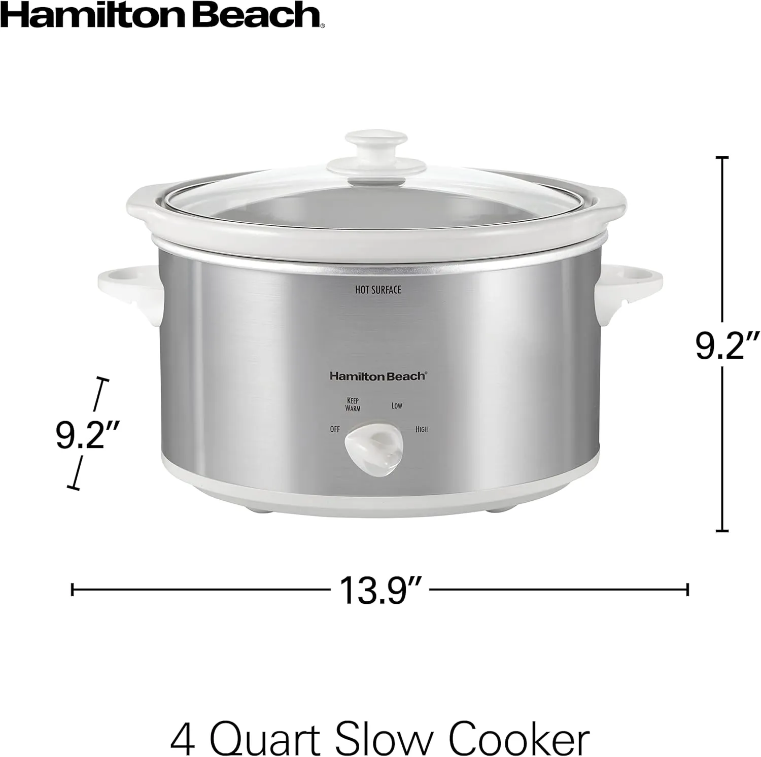 Hamilton Beach 4-Quart Slow Cooker with 3 Cooking Settings, Dishwasher-Safe Stoneware Crock & Glass Lid, Stainless Steel (33140G)