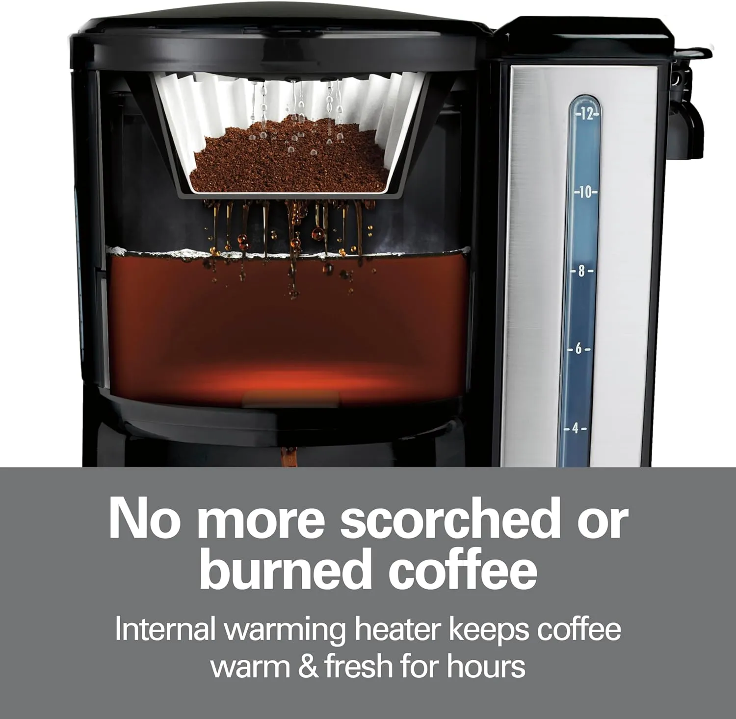 Hamilton Beach (47950) Coffee Maker with 12 Cup Capacity & Internal Storage Coffee Pot, Brewstation, Black/Stainless Steel