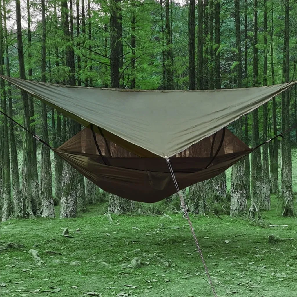Hammocks Automatic Quick-Opening Mosquito Net Hammock Canopy Set Canopy Parachute Cloth Pole Mosquito Net Hammock Camping Hammocks(A)