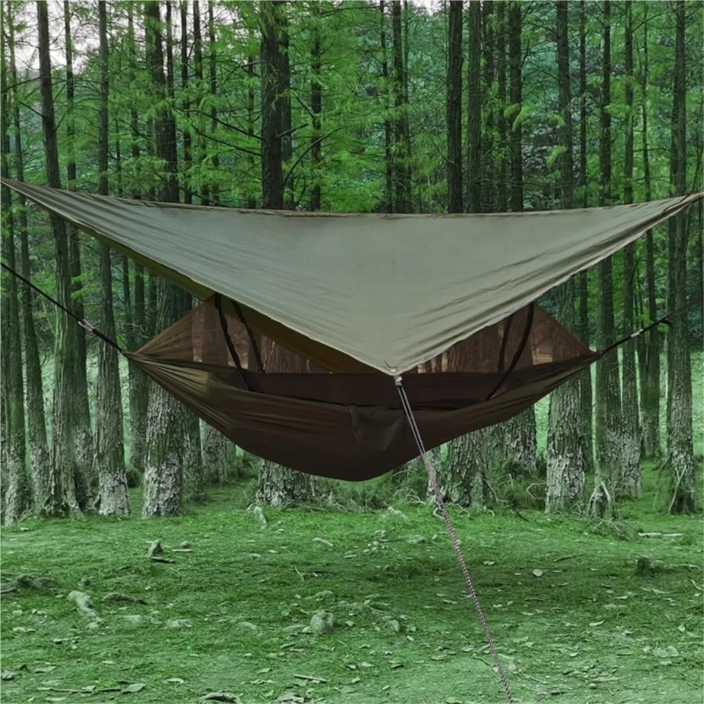 Hammocks Automatic Quick-Opening Mosquito Net Hammock Canopy Set Canopy Parachute Cloth Pole Mosquito Net Hammock Camping Hammocks(A)