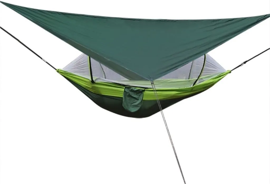 Hammocks Automatic Quick-Opening Mosquito Net Hammock Canopy Set Canopy Parachute Cloth Pole Mosquito Net Hammock Camping Hammocks(A)