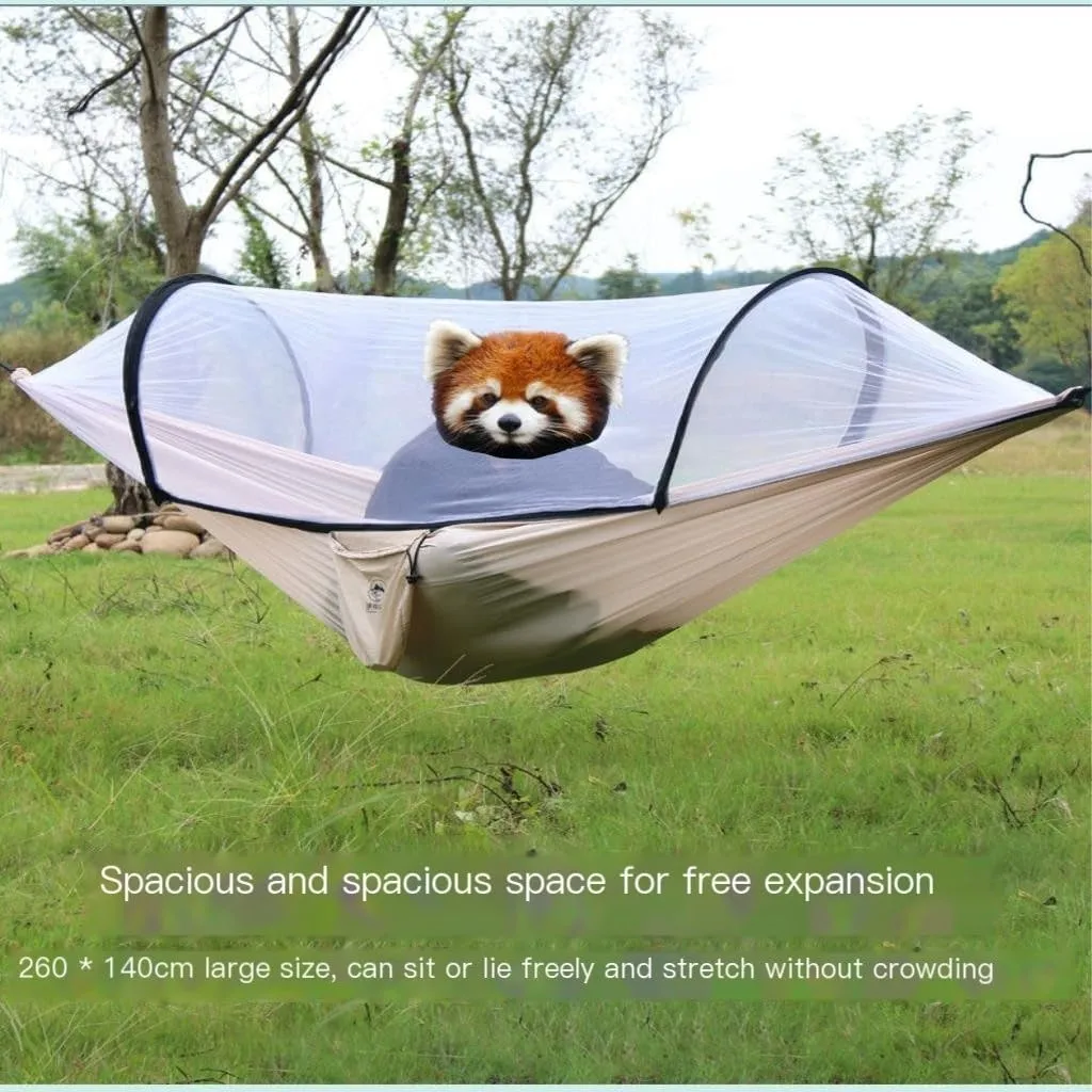 Hammocks Hammock Outdoor Camping Single and Double Anti-Rollover 210T Nylon Spinning Pole Anti-Mosquito Hammock Camping Hammocks(G)