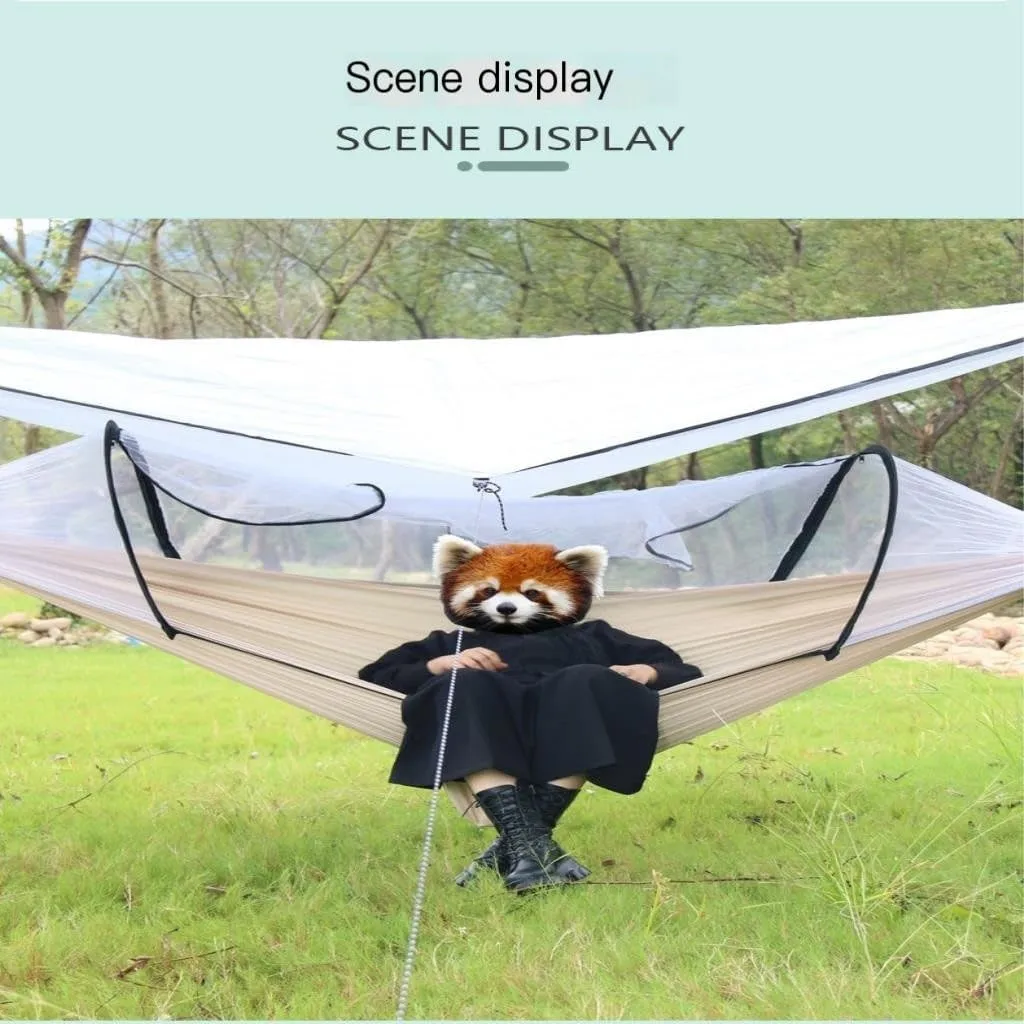 Hammocks Hammock Outdoor Camping Single and Double Anti-Rollover 210T Nylon Spinning Pole Anti-Mosquito Hammock Camping Hammocks(G)