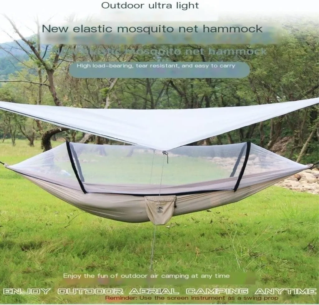Hammocks Hammock Outdoor Camping Single and Double Anti-Rollover 210T Nylon Spinning Pole Anti-Mosquito Hammock Camping Hammocks(G)