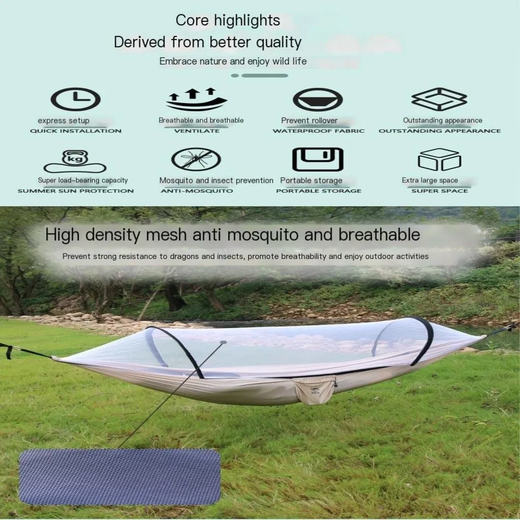 Hammocks Hammock Outdoor Camping Single and Double Anti-Rollover 210T Nylon Spinning Pole Anti-Mosquito Hammock Camping Hammocks(G)