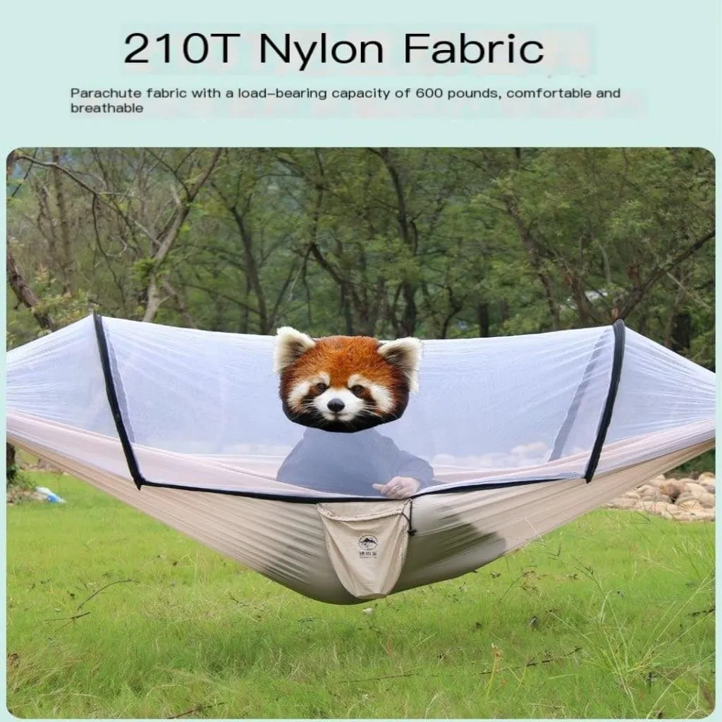 Hammocks Hammock Outdoor Camping Single and Double Anti-Rollover 210T Nylon Spinning Pole Anti-Mosquito Hammock Camping Hammocks(G)