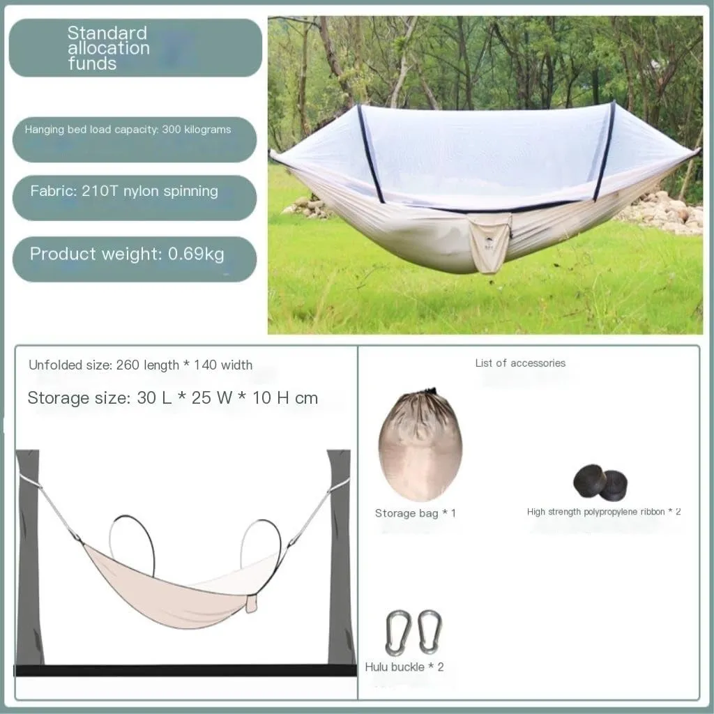Hammocks Hammock Outdoor Camping Single and Double Anti-Rollover 210T Nylon Spinning Pole Anti-Mosquito Hammock Camping Hammocks(G)