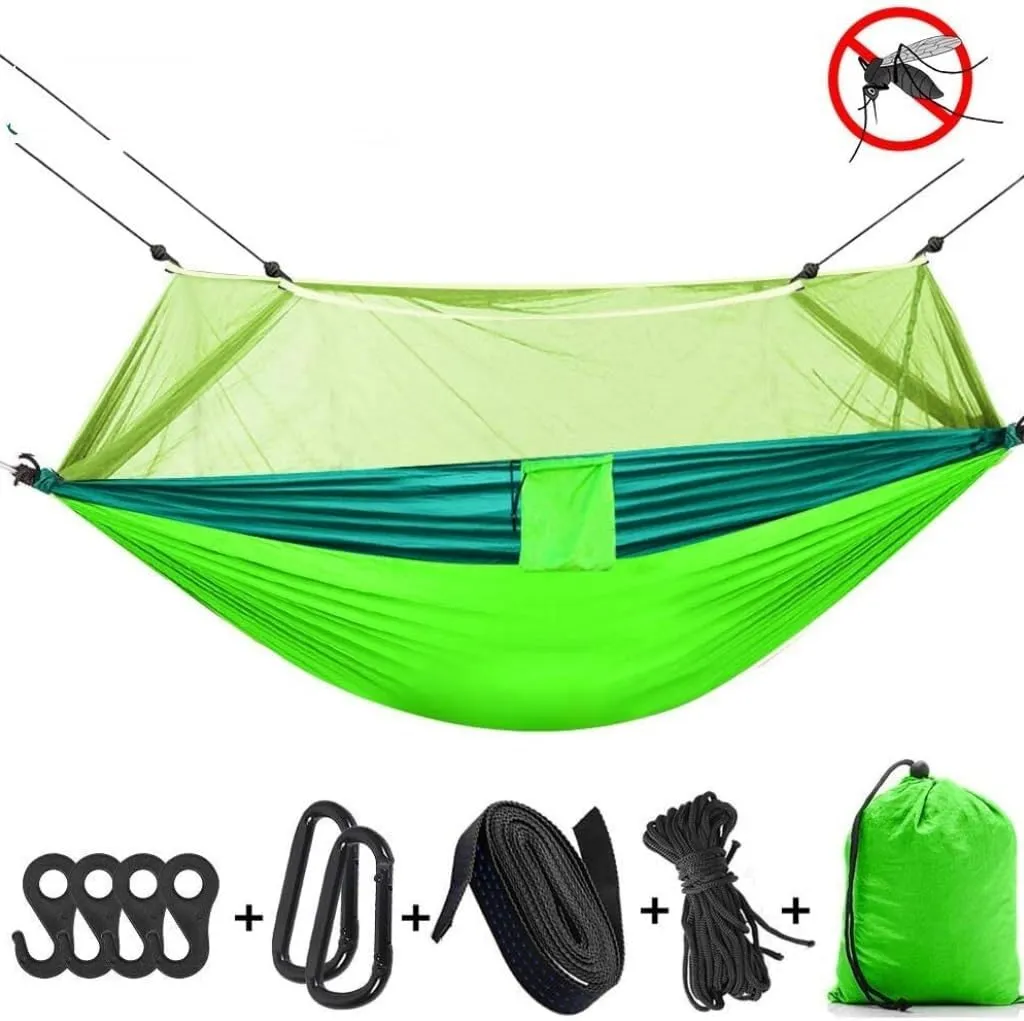 Hammocks Outdoor Fully Automatic Quick-Opening Hammock with Mosquito Net, Outdoor Nylon Cloth Camping Pole Hammock Camping Hammocks(Red)
