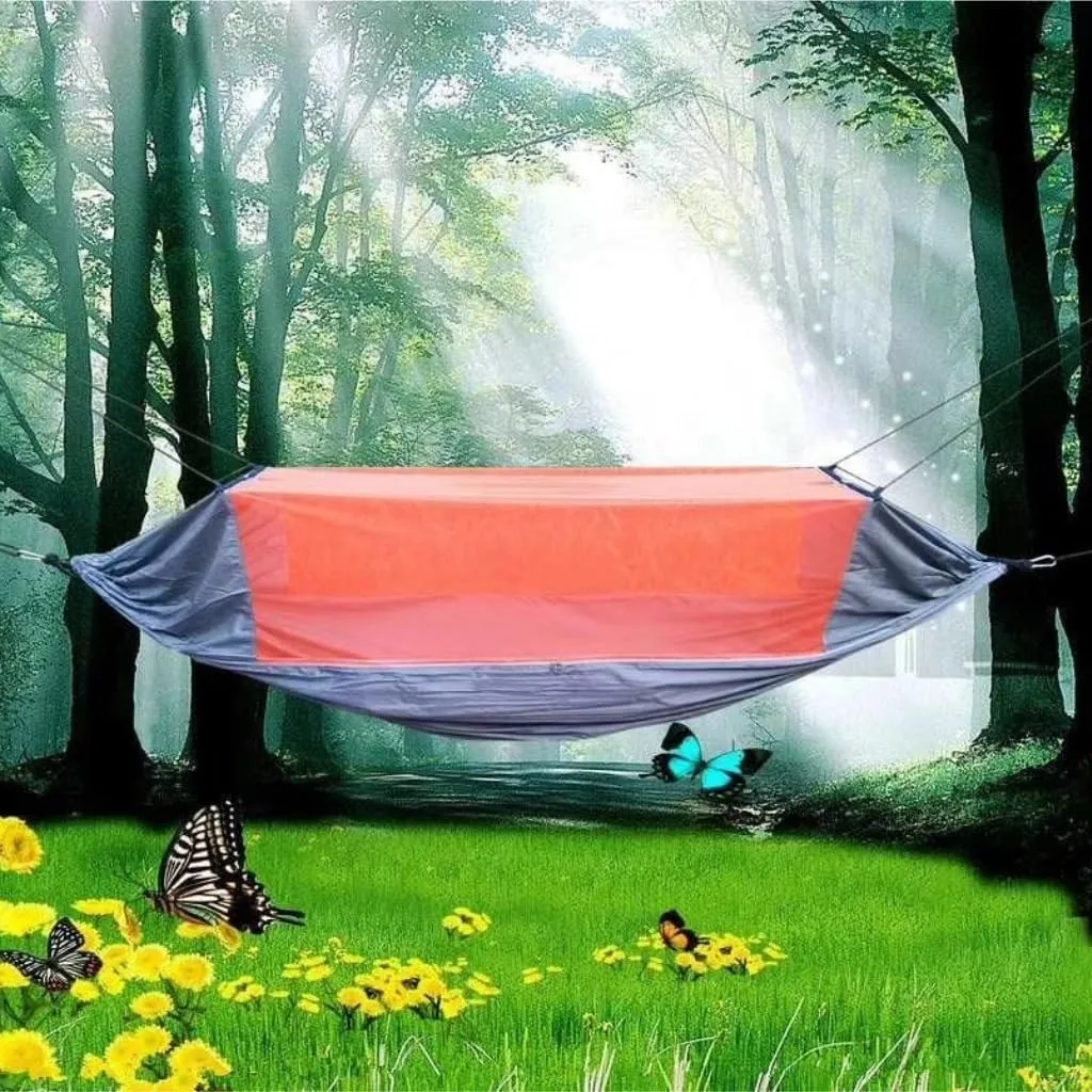 Hammocks Outdoor Fully Automatic Quick-Opening Hammock with Mosquito Net, Outdoor Nylon Cloth Camping Pole Hammock Camping Hammocks(Red)