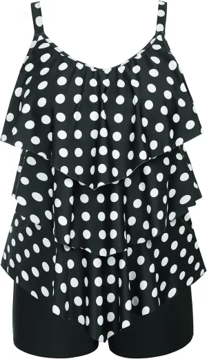 Hanna Nikole Womens Plus Size Two Piece Tankini Swimsuits 3-Tiered Ruffle Flounce Top with High Waisted Bottom