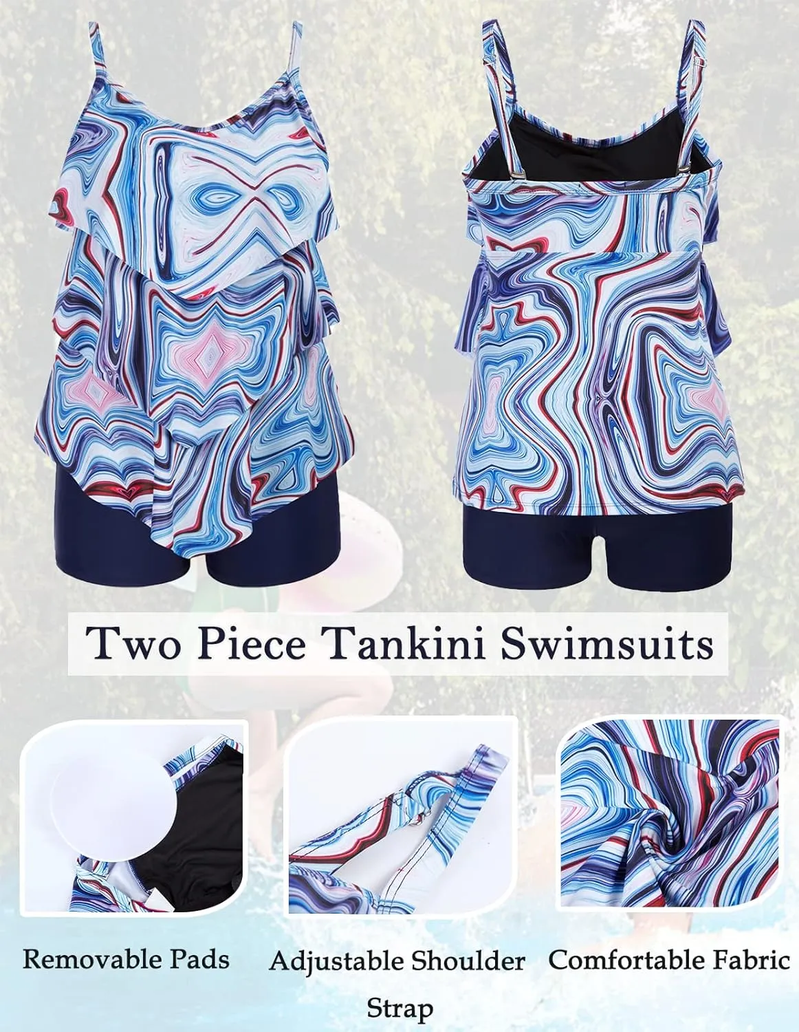 Hanna Nikole Womens Plus Size Two Piece Tankini Swimsuits 3-Tiered Ruffle Flounce Top with High Waisted Bottom