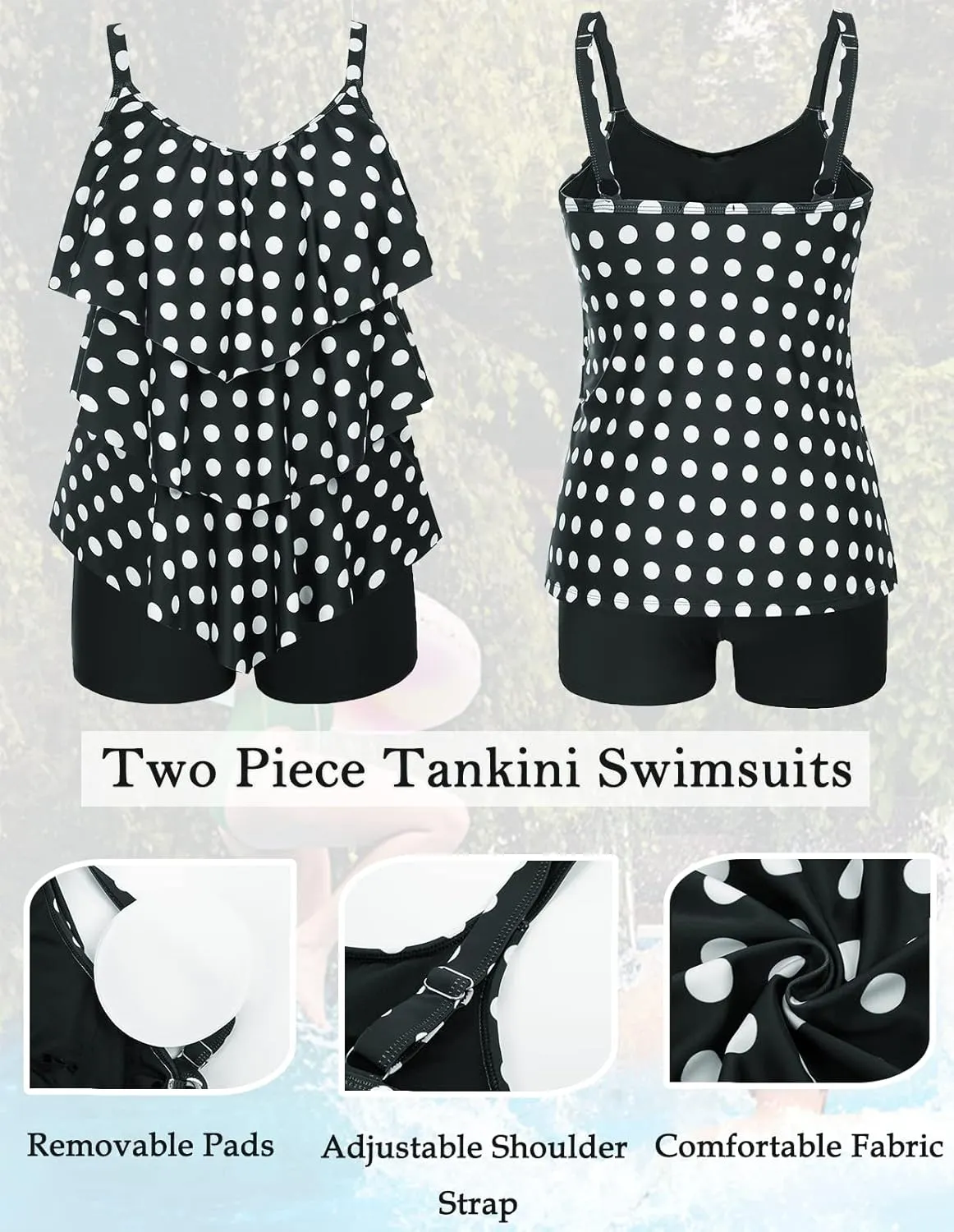 Hanna Nikole Womens Plus Size Two Piece Tankini Swimsuits 3-Tiered Ruffle Flounce Top with High Waisted Bottom