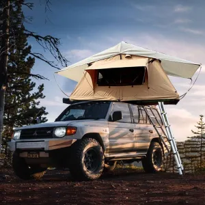 Hard Shell Rooftop Tent Car Roof Tent with Ladder, Waterproof and Breathable Large Space Outdoor Camping, Suitable for 3-4 People, Khaki