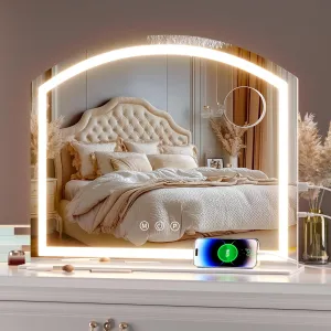 Hasipu Arch Vanity Mirror with Light, 24"x20" Arched Led Makeup Mirror with 10X Magnification, Tabletop Desk Mirrors with USB Charging Port, Dimmable 3 Colors Mode