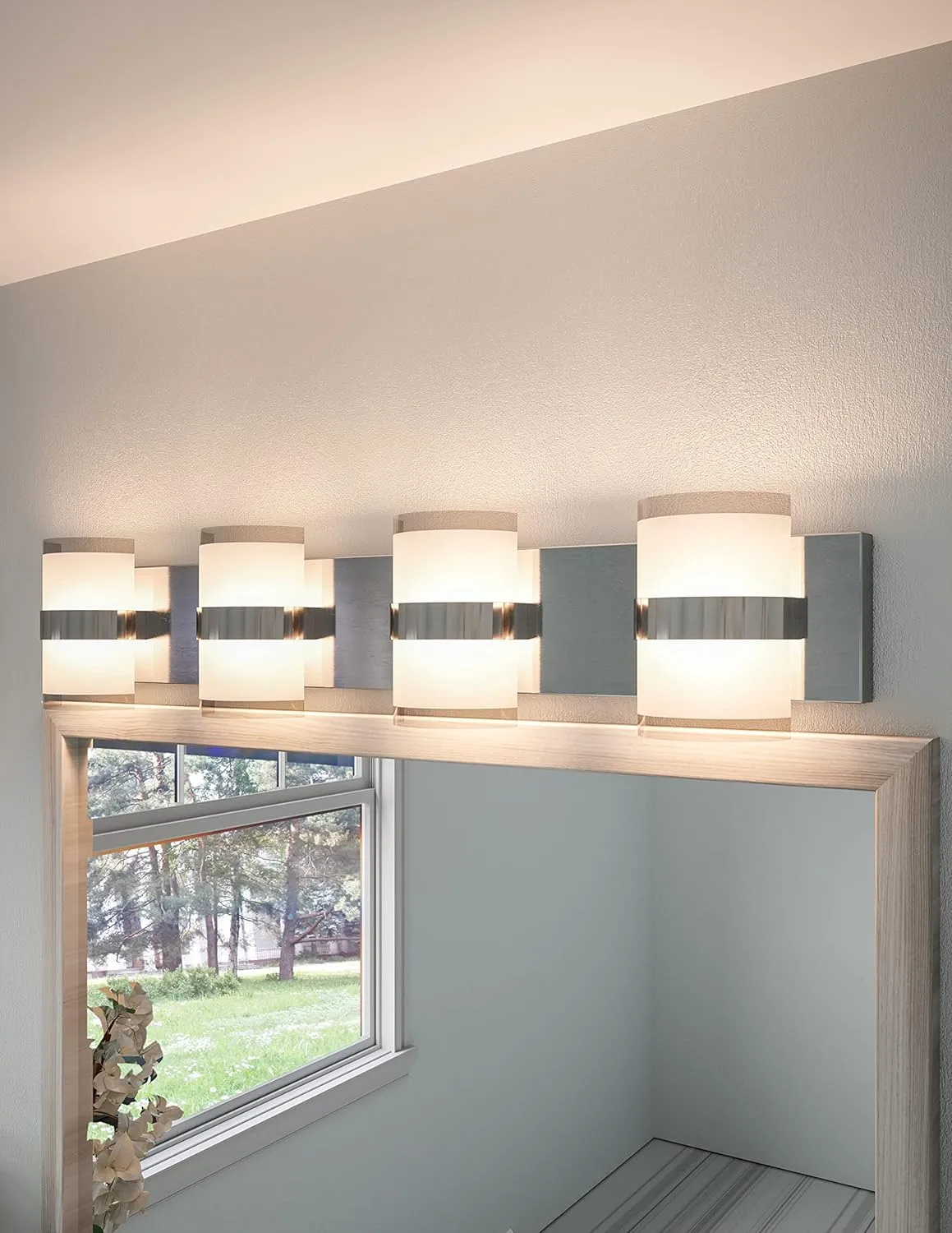 Haswell Integrated LED 4-Light Indoor Bathroom Vanity Light Frosted Glass for Over The Mirror, Polished Chrome – Design House, 577791
