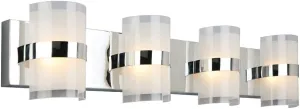 Haswell Integrated LED 4-Light Indoor Bathroom Vanity Light Frosted Glass for Over The Mirror, Polished Chrome – Design House, 577791