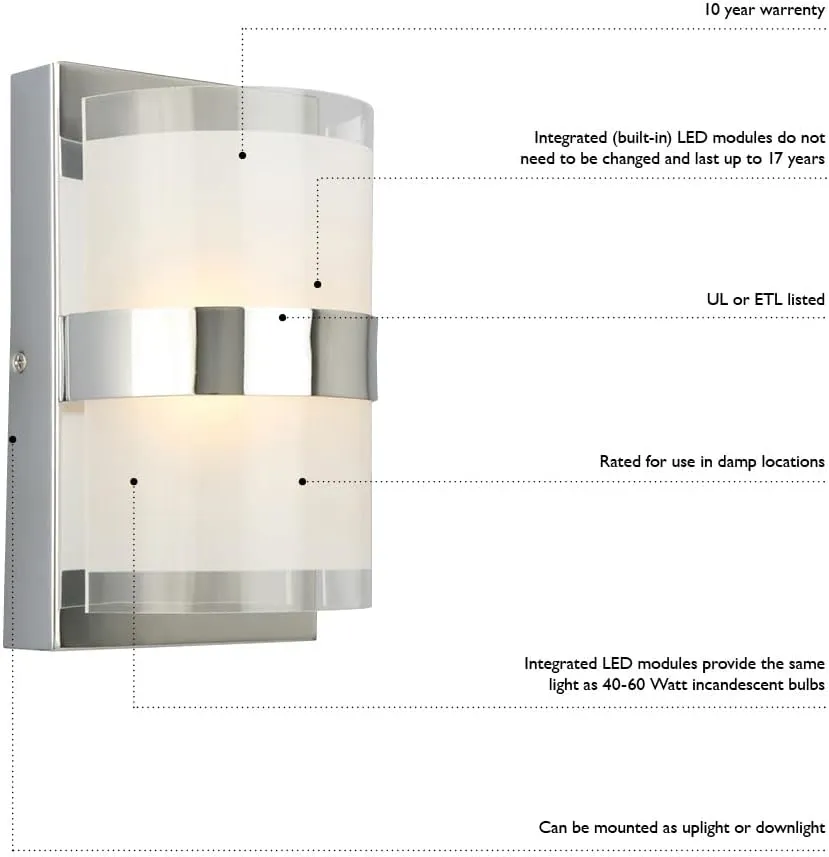 Haswell Integrated LED 4-Light Indoor Bathroom Vanity Light Frosted Glass for Over The Mirror, Polished Chrome – Design House, 577791