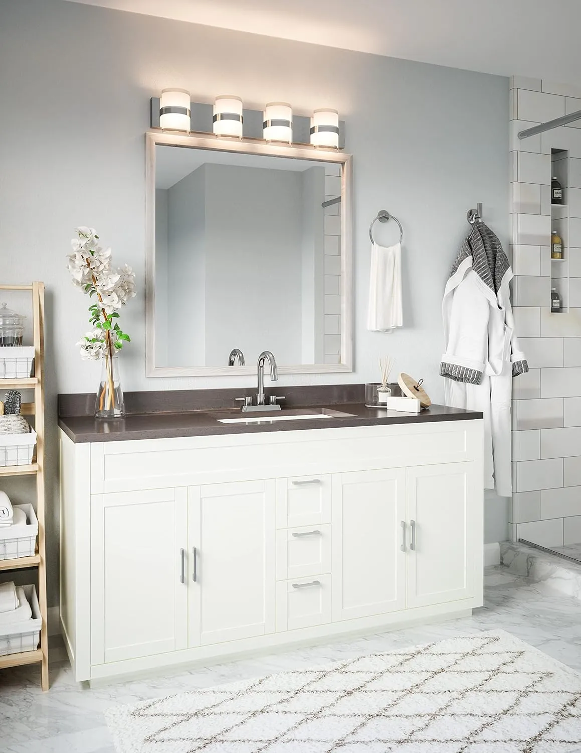 Haswell Integrated LED 4-Light Indoor Bathroom Vanity Light Frosted Glass for Over The Mirror, Polished Chrome – Design House, 577791