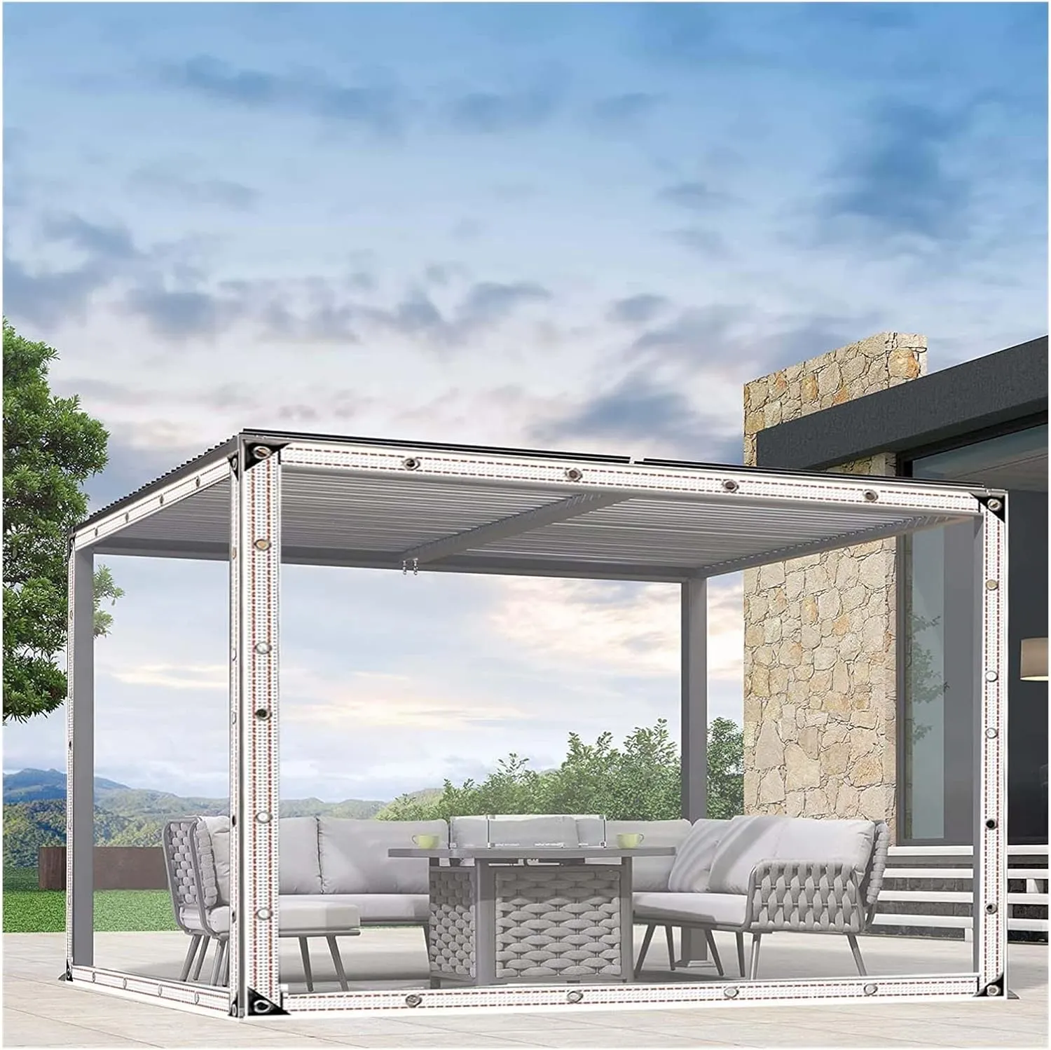 Heavy Duty Clear Waterproof Tarpaulin with EyeletsFurniture Caravan Cover Sheet PVC for Camping Fishing Gardening(1.97x4.92ft/0.6x1.5m)