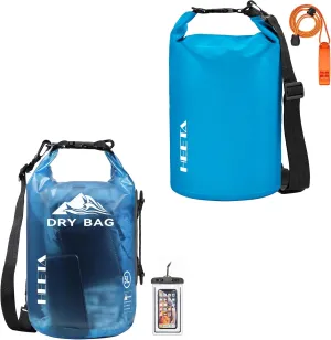 HEETA Waterproof Dry Bag with Phone Case Bundled with Upgraded Dry Bag with Emergency Whistle for Women & Men, Roll Top Lightweight Dry Storage Bag Backpack for Kayaking, Boating, Camping (Blue 5L)
